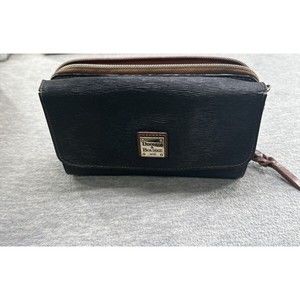 Dooney & Bourke Crossbody Clutch Vintage black/brown Leather Zip Wallet 8"